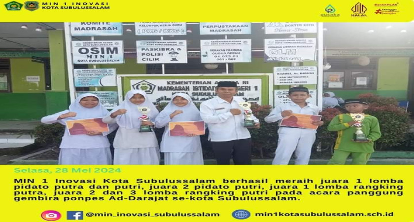 Berhasil Raih Juara I dalam Lomba Pidato pada acara panggung gembira ponpes Ad-Darajat sekota Subulussalam